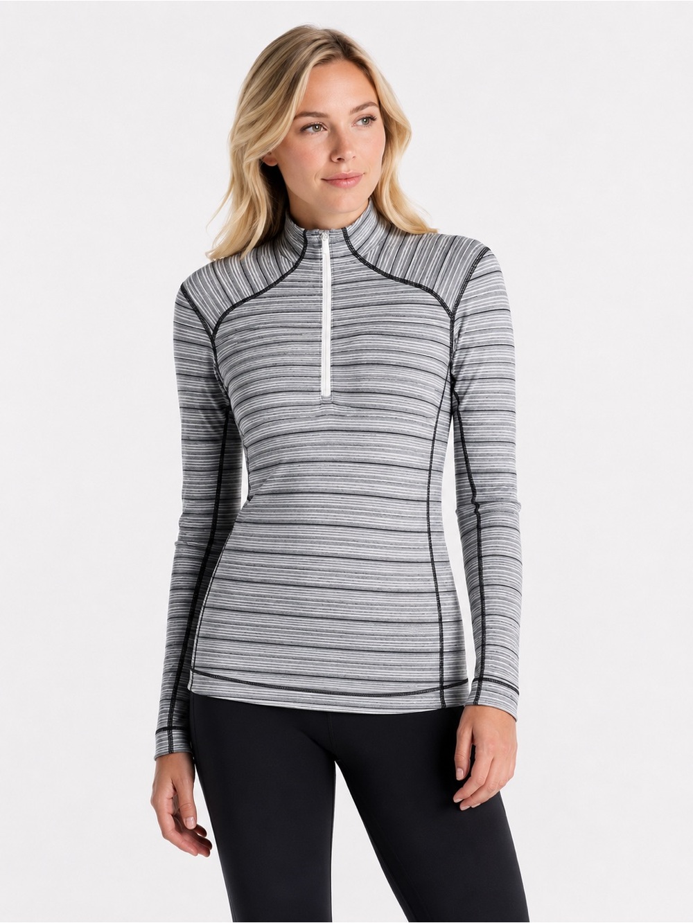 Smartwool | 100% Merino Wool |  1/4 Zip Base Layer Top | Gray Stripe | M